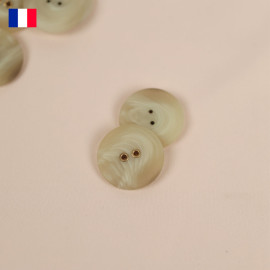 25 mm - Boutons rond deux trous mat en Galalithe effet marbré écru et beige
