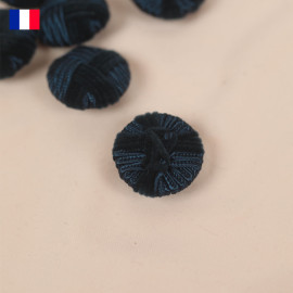 25 mm - Boutons rond recouverts damier satin et velours marine