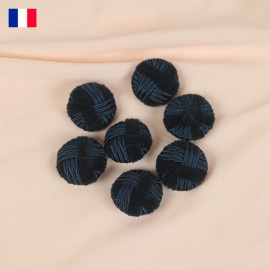 25 mm - Boutons rond recouverts damier satin et velours marine