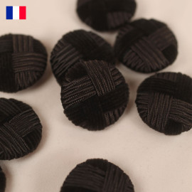 28 mm - Boutons rond recouverts damier satin et velours - chocolat