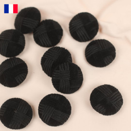 30 mm - Boutons rond recouverts damier satin et velours noir