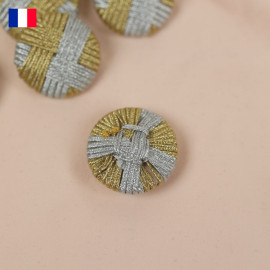 30 mm - Boutons rond recouverts damier fil lurex argent et doré
