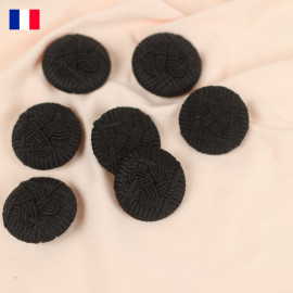 35 mm - Boutons rond recouverts brodé entrelacs - noir