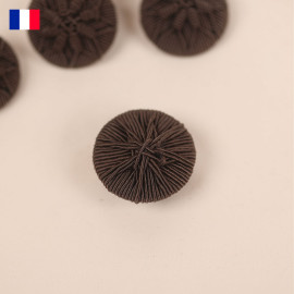 35 mm - Boutons rond recouverts brodé fleur et étoile - marron