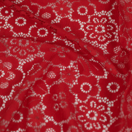 Tissu dentelle stretch à motif Marguerite - rouge