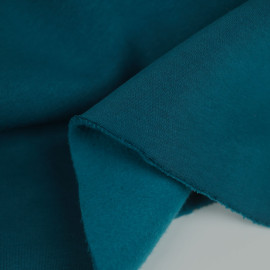Tissu sweat gratté de coton - uni - bleu canard
