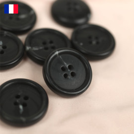 30 mm - Boutons rond quatre trous en Galalithe marbré noir et blanc