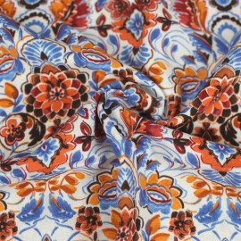 Tissu viscose Lovie écru à motif floral multicolore