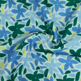 Tissu maillot de bain mat blanc à motif floral vert et jaune