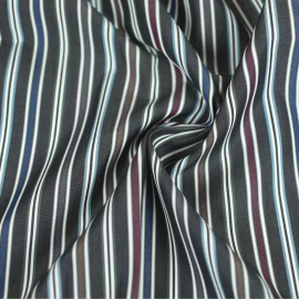 Tissu popeline de coton gris foncé à motif tissé rayé multicolore