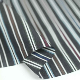 Tissu popeline de coton gris foncé à motif tissé rayé multicolore