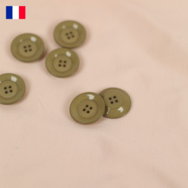 17 mm - Boutons rond quatre trous brillant en Galalithe kaki