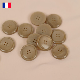 22 mm - Boutons rond quatre trous brillant en Galalithe beige