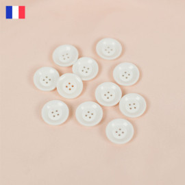 12 mm - Boutons rond quatre trous brillant en Galalithe blanc