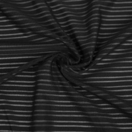 Tissu dentelle résille stretch à motif rayure - noir