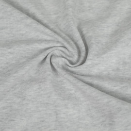Tissu jersey maille fine côte de coton - gris clair chiné