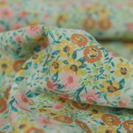 Tissu coton viscose bloom à motif floral multicolore - vert clair