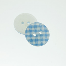 Bouton Polyester vichy bleu de france 18 mm