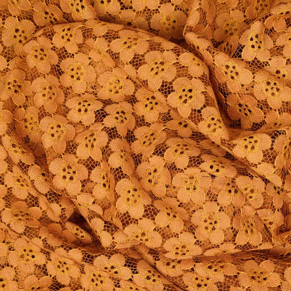 Tissu guipure curcuma à motif fleurs - pretty mercerie - mercerie en ligne