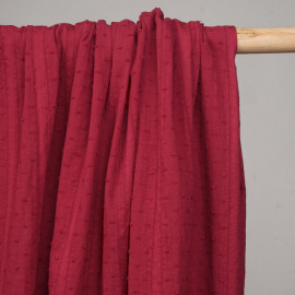 Tissu coton plumetis et bandes brodées rouge tango  - pretty mercerie - mercerie en ligne
